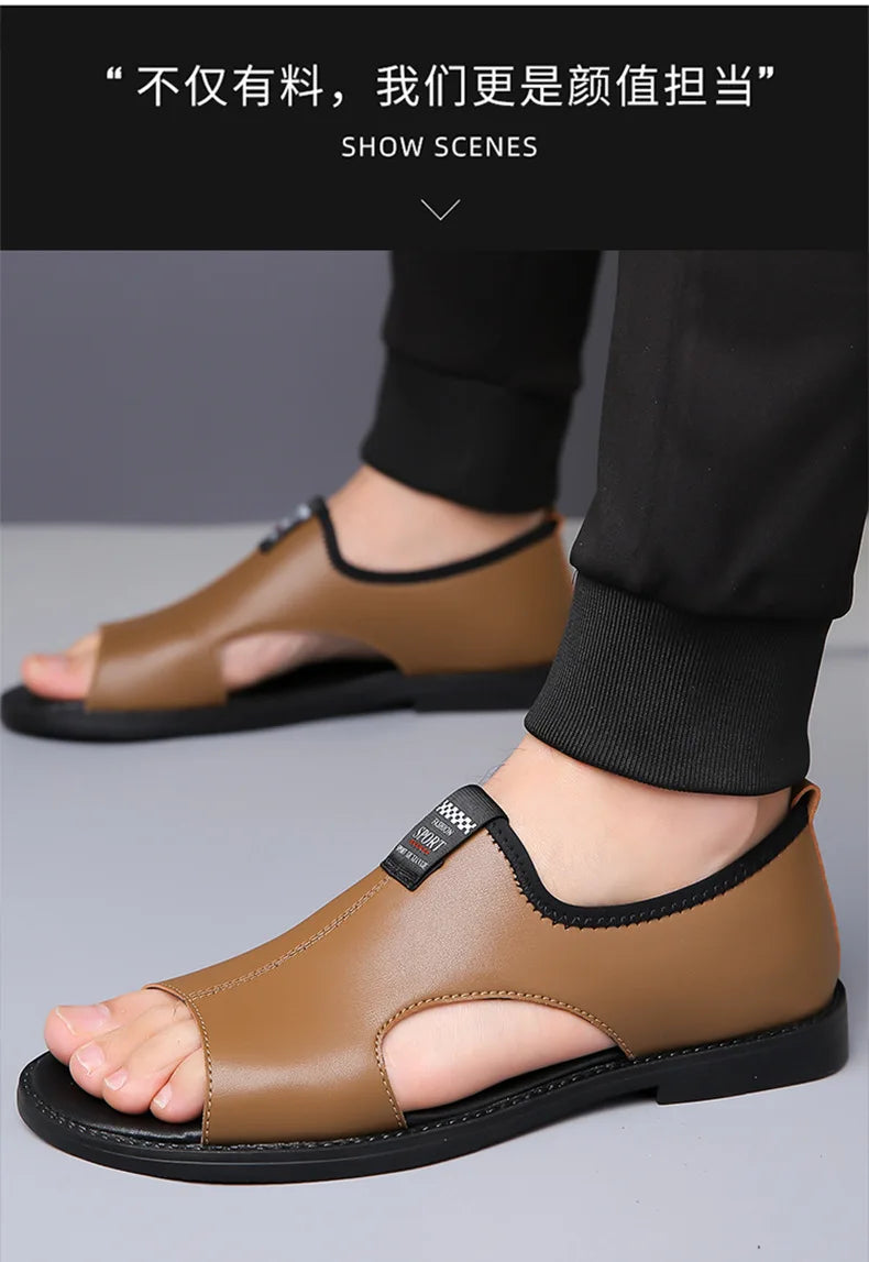 Brand Man Sandals Designer Fashion Leather Casual for Men Summer Comfortable Beach Slippers Outdoor Non-slip Men Sandalias 2024