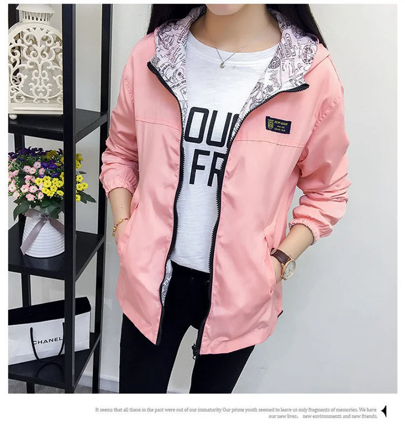 Double-Sided Trench Coat Women 2023 New Spring Autumn Clothes Hooded Windbreaker Jacket Female Outerwear Tops Student Coats 3XL
