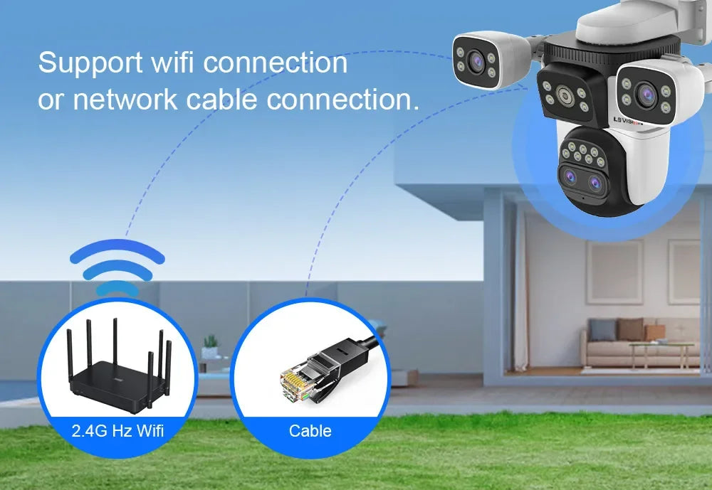 LS VISION 20MP Four Screens WiFi Security Camera Outdoor 10X Optical Zoom Four Lens Human Auto Tracking Waterproof CCTV Cameras