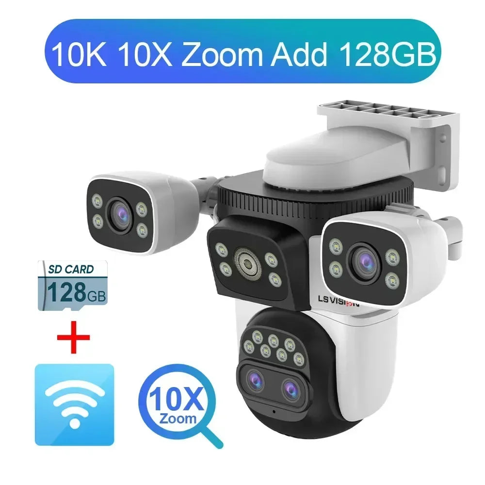 LS VISION 20MP Four Screens WiFi Security Camera Outdoor 10X Optical Zoom Four Lens Human Auto Tracking Waterproof CCTV Cameras