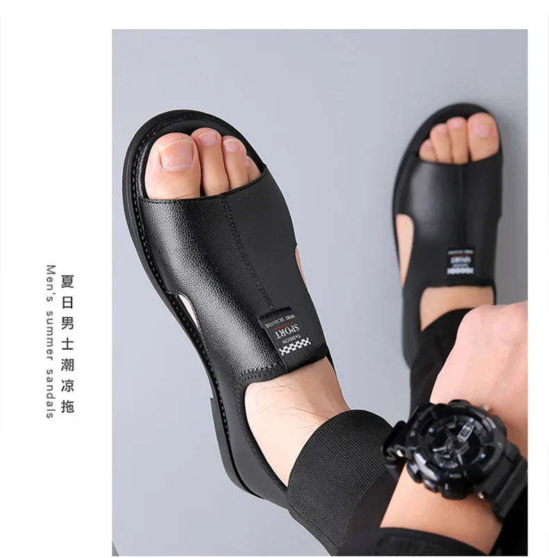 Brand Man Sandals Designer Fashion Leather Casual for Men Summer Comfortable Beach Slippers Outdoor Non-slip Men Sandalias 2024