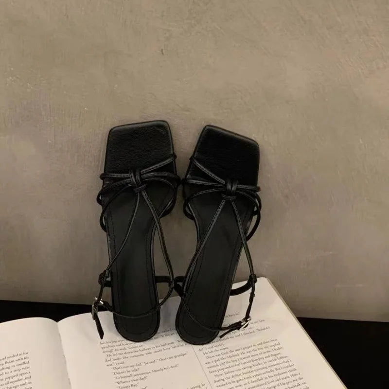 Elegant French Style Black High Heel Sandals with Fine Straps Women's Shoes 2025 Summer New Arrival Niche Fine Track Roman Shoes