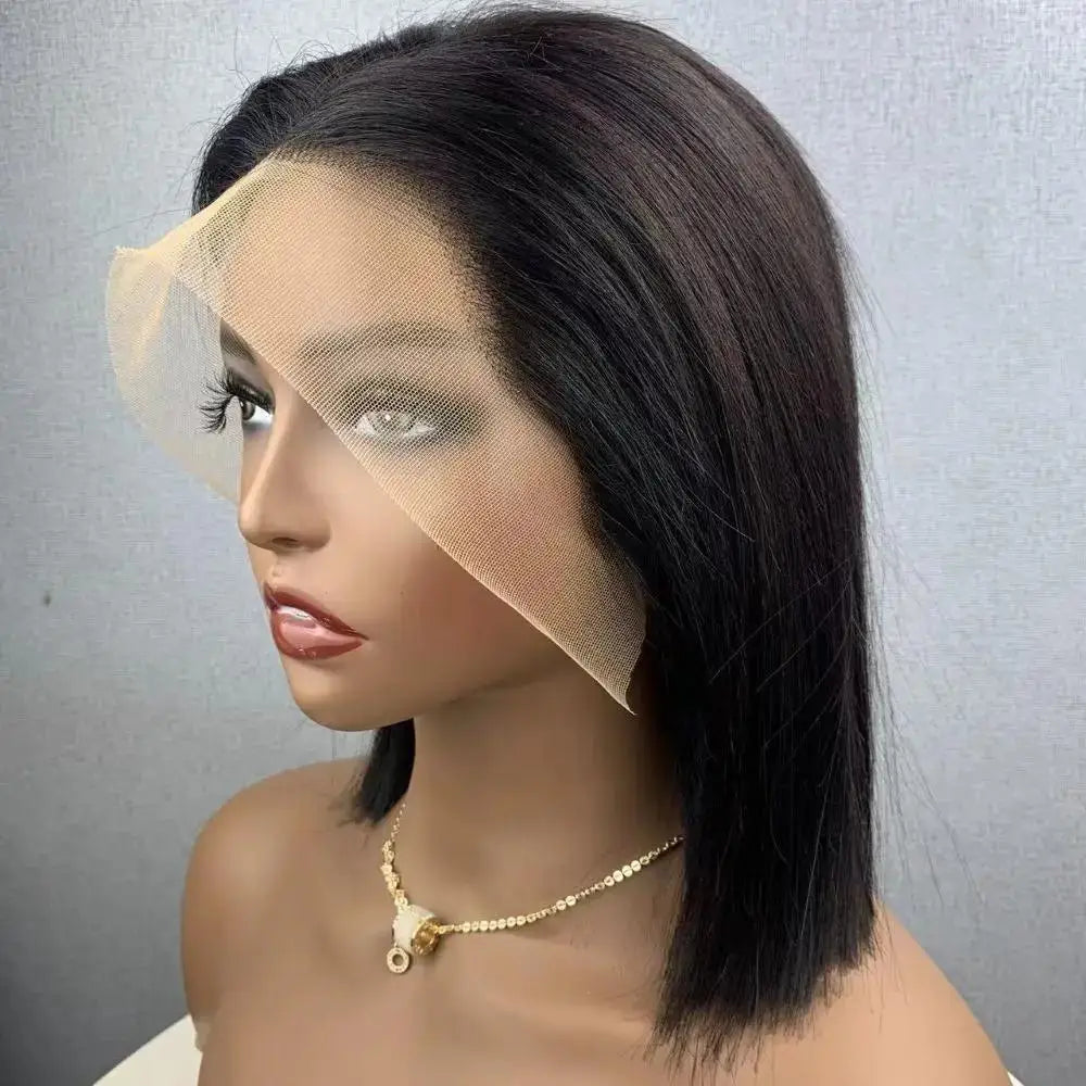 13x4 Straight Lace Frontal Bob Wig 8-14 Inches Pre Plucked 100% Real Human Hair Wigs Brazilian Remy Bone Straight Bob Super Sale