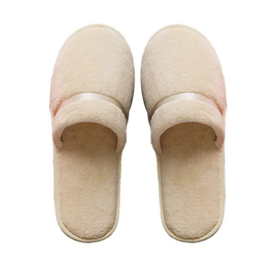 1 Pair Reusable Hotel Slippers For Men Women Coral Fleece Slippers Non-slip Breathable Soft Winter Accessories Indoor Shoes