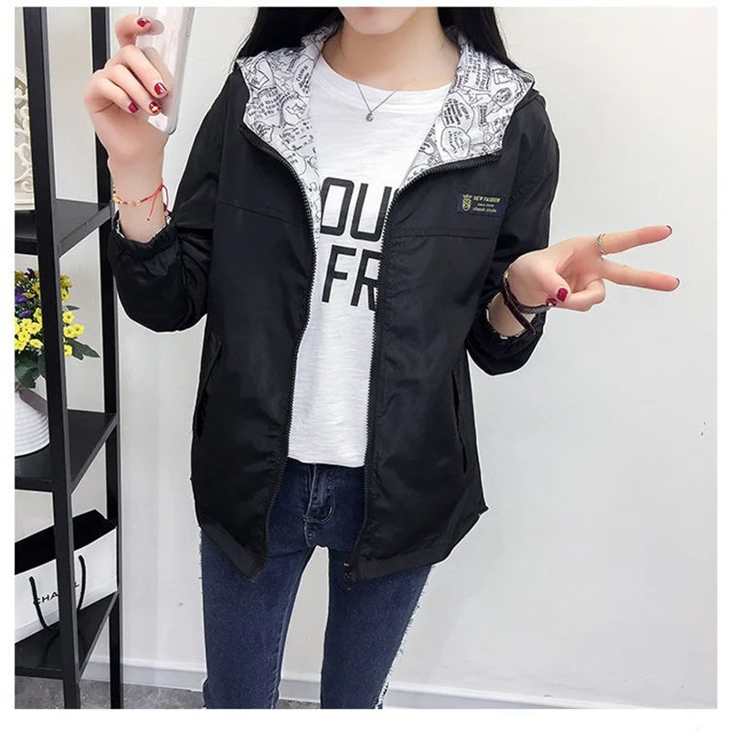 Double-Sided Trench Coat Women 2023 New Spring Autumn Clothes Hooded Windbreaker Jacket Female Outerwear Tops Student Coats 3XL