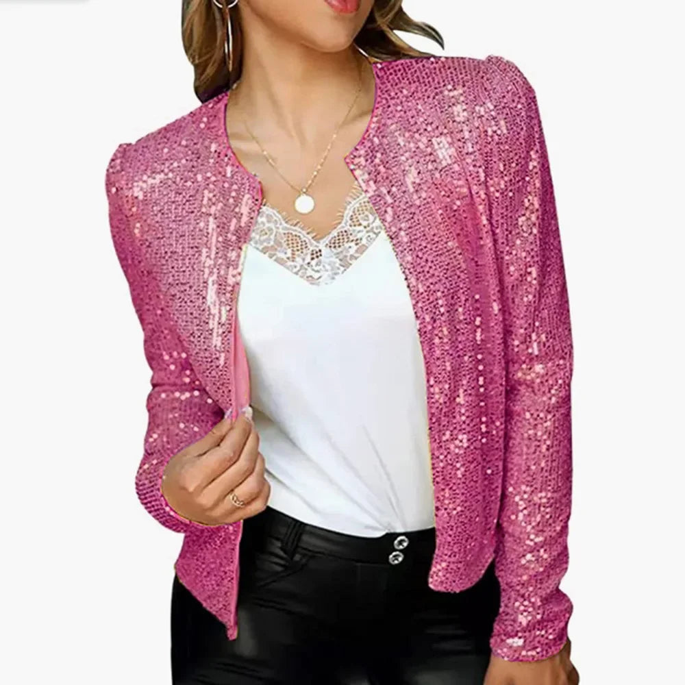 2025 Spring Sequin Jackets Women Glitter Long Sleeve Short Coats Fashion Elegant Outwear Office Ladies Solid Streetwear Jacket