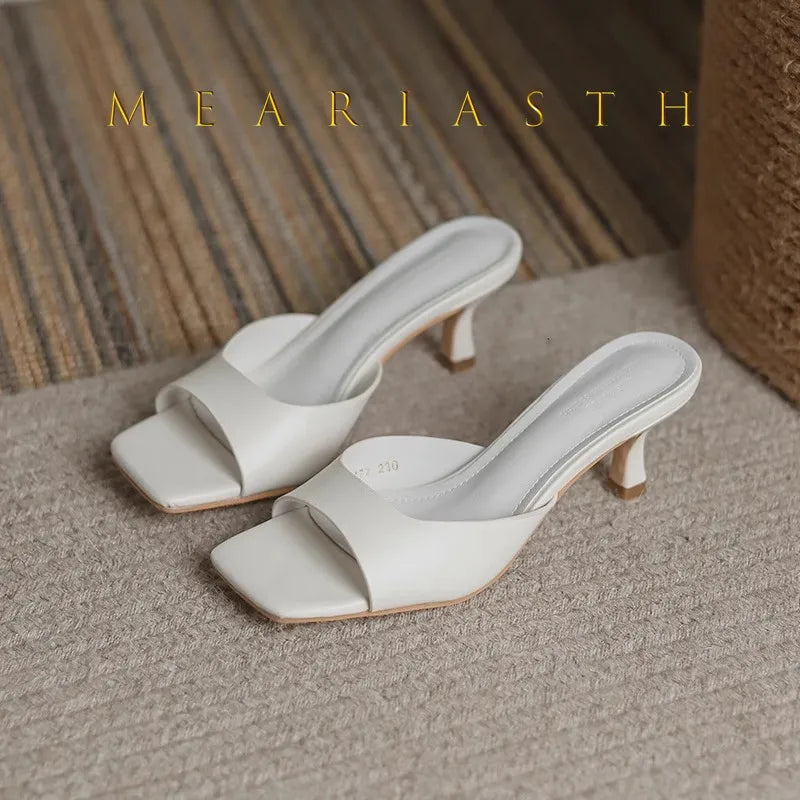 2025 new Summer Square Head open toe High Heel Women's Slippers pu Leather Prom Shoes Series Fine Heel Sandals Ladies Slippers