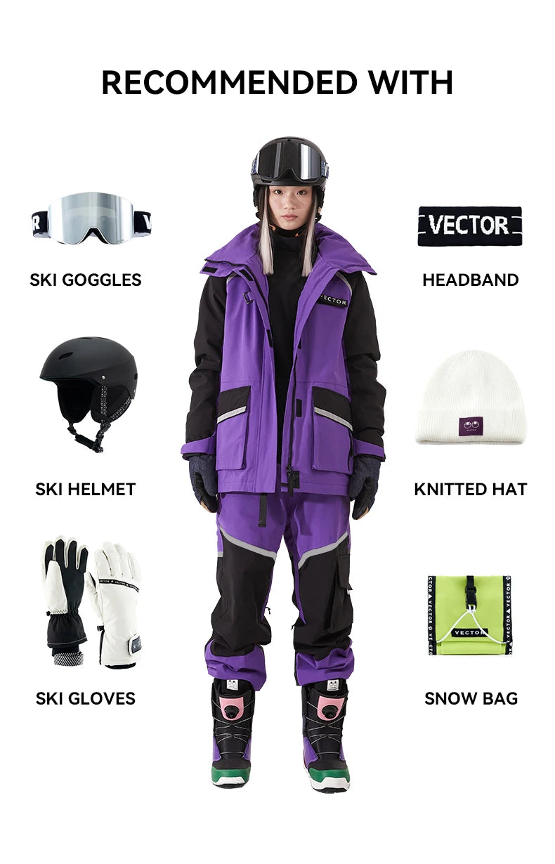 VECTOR Brand Men Women Ski Jacket Winter Warm Windproof Waterproof Ski Suit Outdoor Sports Snowboard Coat Splicing double plate