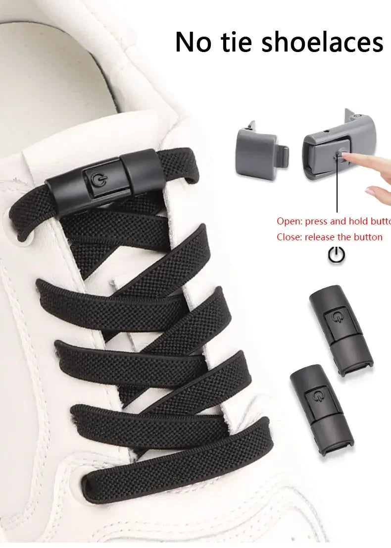 2Pairs Without Ties Elastic Laces No Tie Shoe Laces Press Lock Shoelaces Sneaker Kids Adult 8MM Widened Flat Shoelace for Shoes
