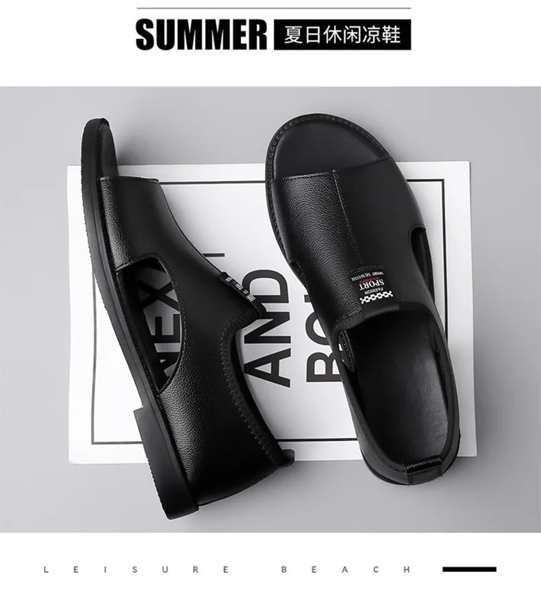 Brand Man Sandals Designer Fashion Leather Casual for Men Summer Comfortable Beach Slippers Outdoor Non-slip Men Sandalias 2024