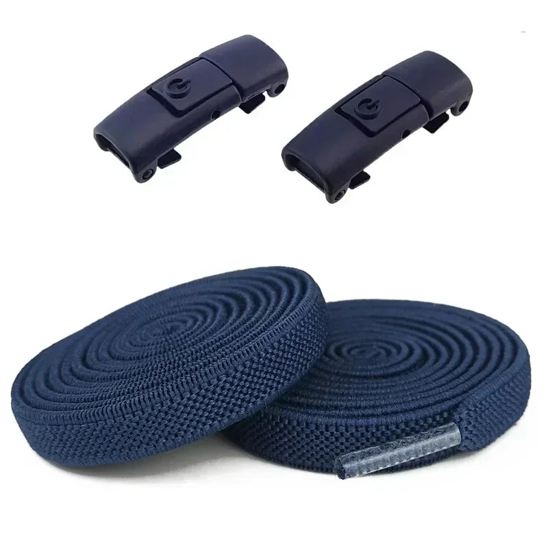 2Pairs Without Ties Elastic Laces No Tie Shoe Laces Press Lock Shoelaces Sneaker Kids Adult 8MM Widened Flat Shoelace for Shoes