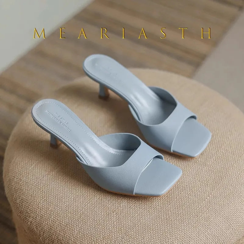 2025 new Summer Square Head open toe High Heel Women's Slippers pu Leather Prom Shoes Series Fine Heel Sandals Ladies Slippers