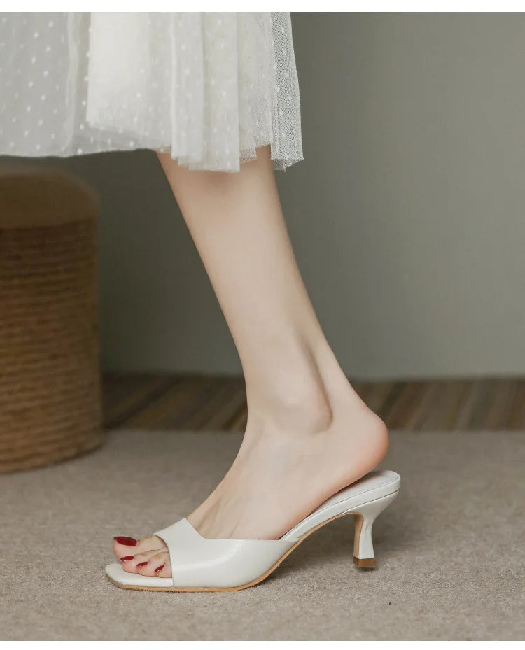 2025 new Summer Square Head open toe High Heel Women's Slippers pu Leather Prom Shoes Series Fine Heel Sandals Ladies Slippers