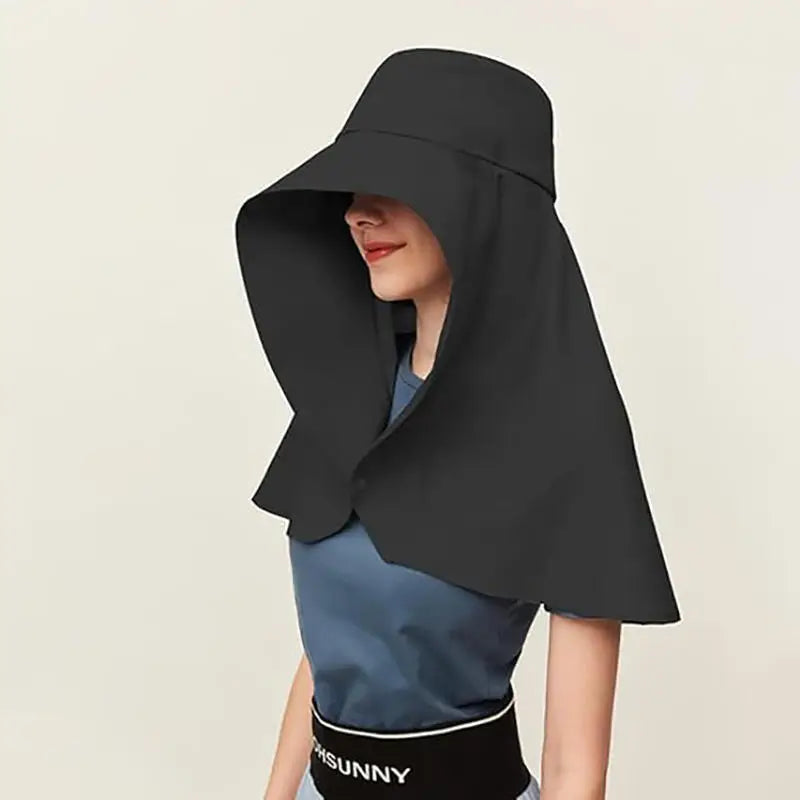 Summer Women Cap Outdoor Uv Anti Neck Protection Sun Visors Hat Fishing Hiking Big Brim Shawl Sunscreen Ponytail Cap Solid Color