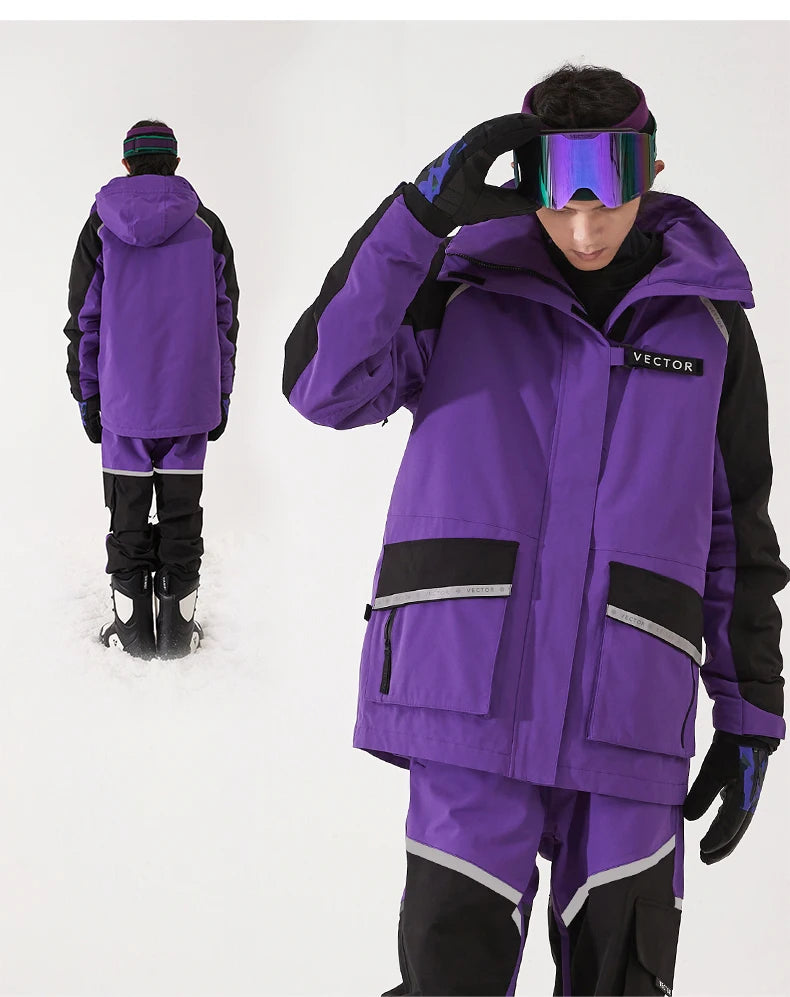 VECTOR Brand Men Women Ski Jacket Winter Warm Windproof Waterproof Ski Suit Outdoor Sports Snowboard Coat Splicing double plate