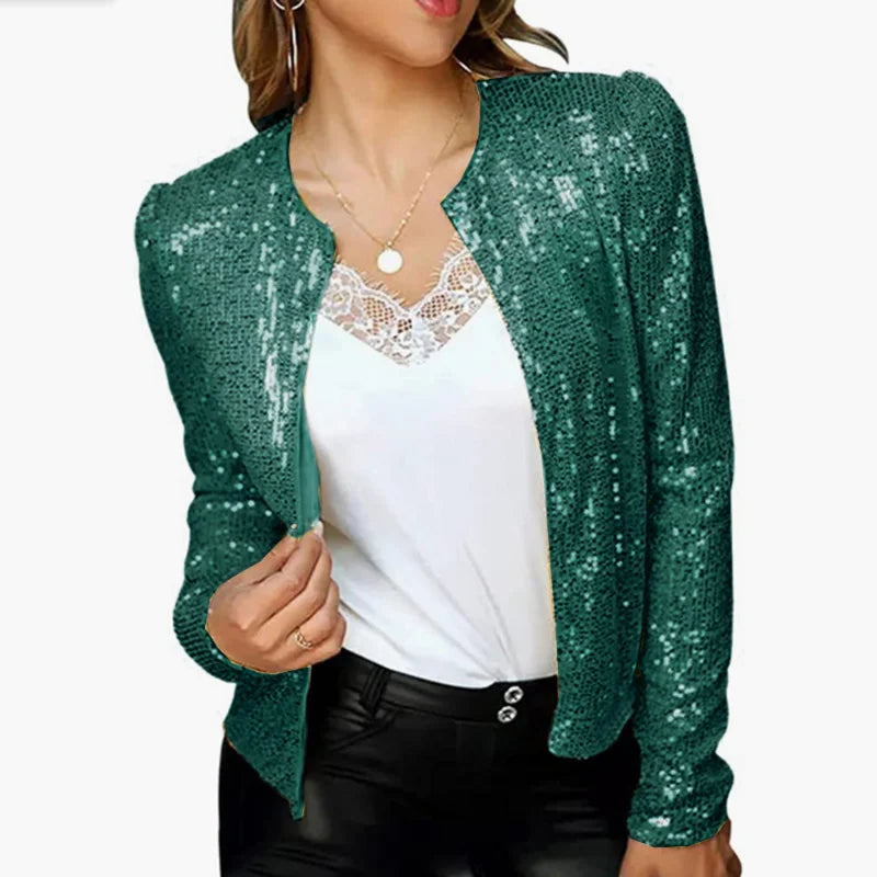 2025 Spring Sequin Jackets Women Glitter Long Sleeve Short Coats Fashion Elegant Outwear Office Ladies Solid Streetwear Jacket