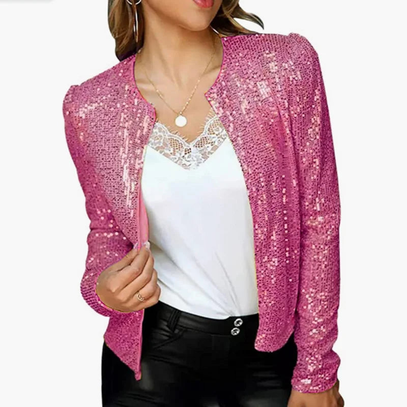 2025 Spring Sequin Jackets Women Glitter Long Sleeve Short Coats Fashion Elegant Outwear Office Ladies Solid Streetwear Jacket